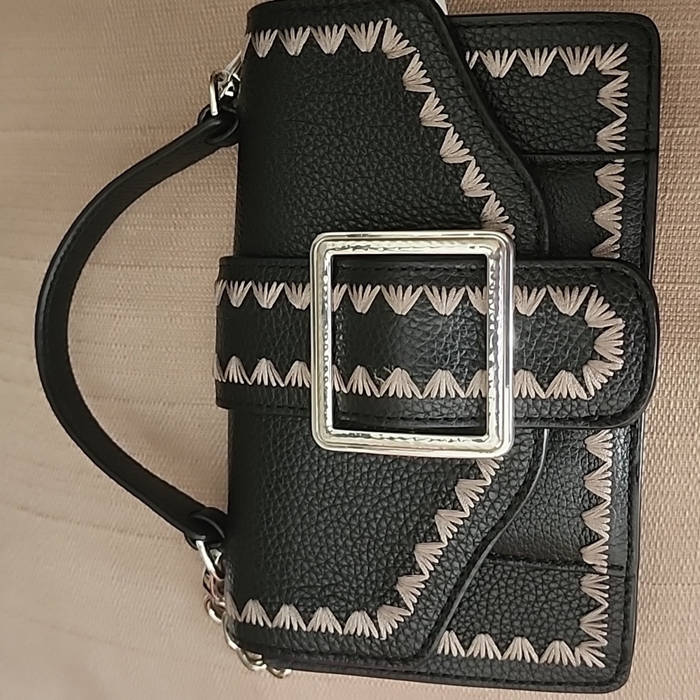 New Brighton "On the Edge" Black Pebble Leather Crossbody, NWT
